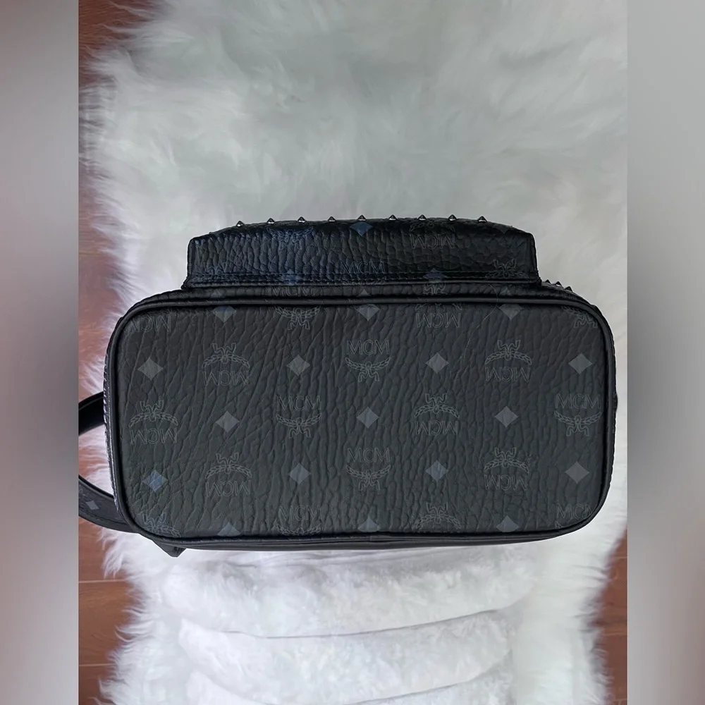 MCM Black Leather Studded Women’s Backpack with Monogram Print - Picture 6 of 16